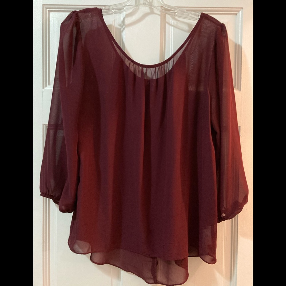 Chic Burgundy Sheer Blouse